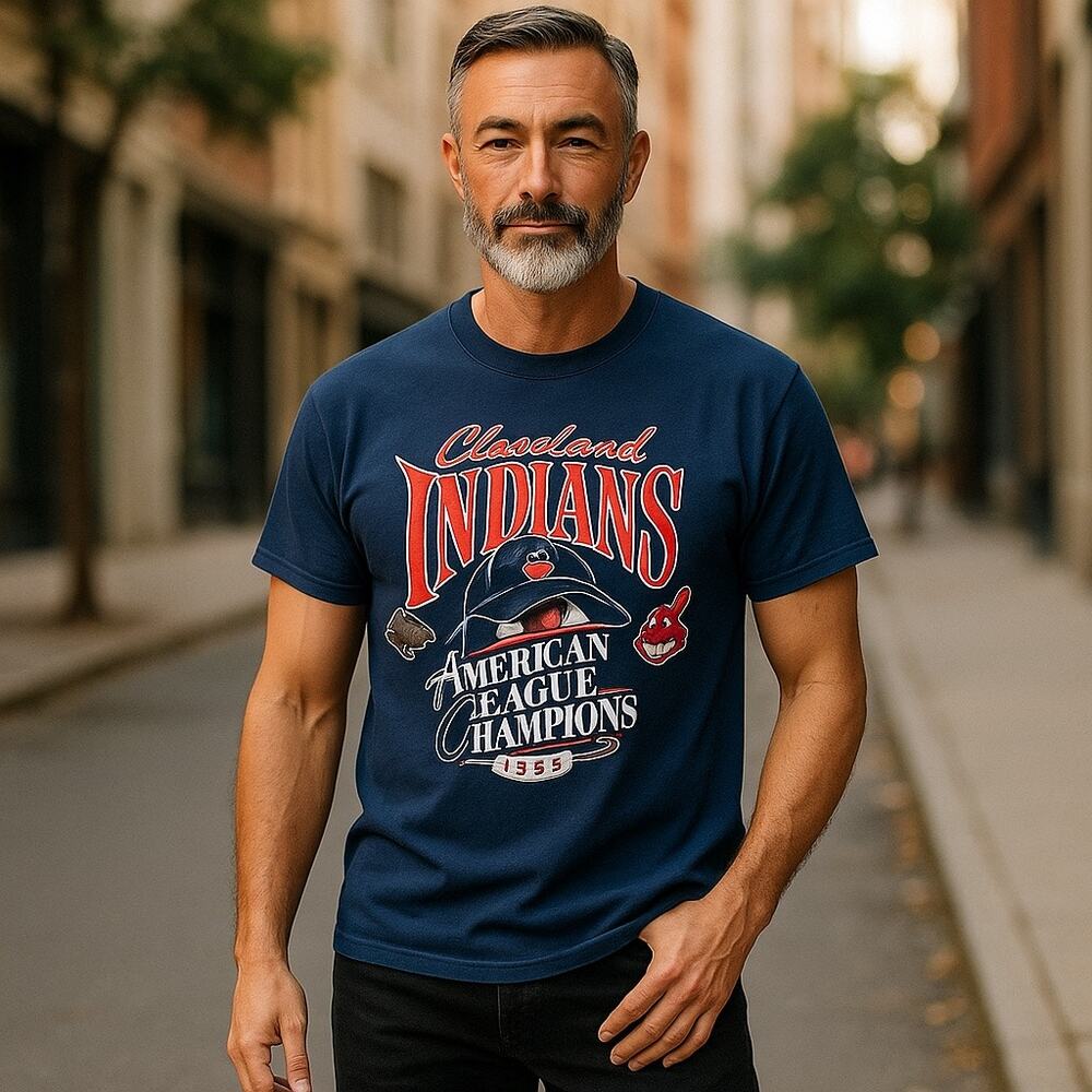 Cleveland Indians 1995 American‎ League Champions Navy Blue Tee Sz M Vintage